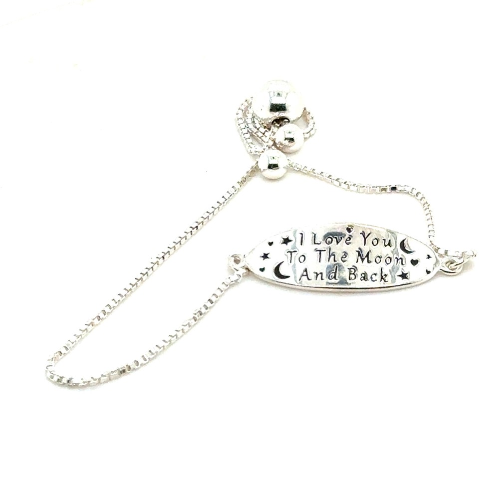 Sterling Silver 925 I Love You To The Moon And Back Adjustable Bolo Bracelet